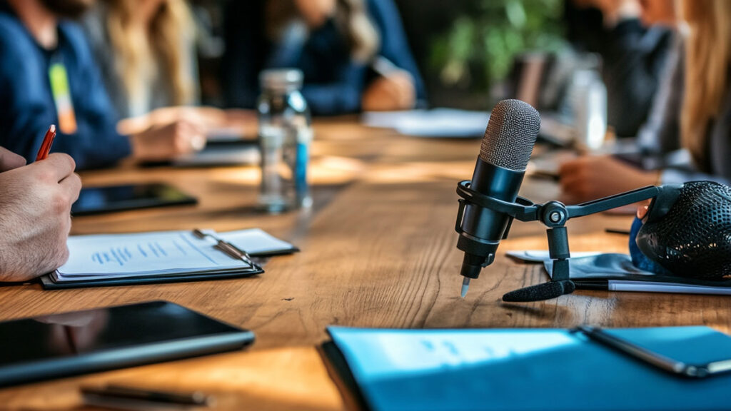 A roundtable discussion featuring industry experts, journalists, and influencers, showcasing event collaboration.
